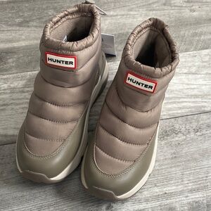 Hunter Quilted Slip-On Boots in Taupe and Olive